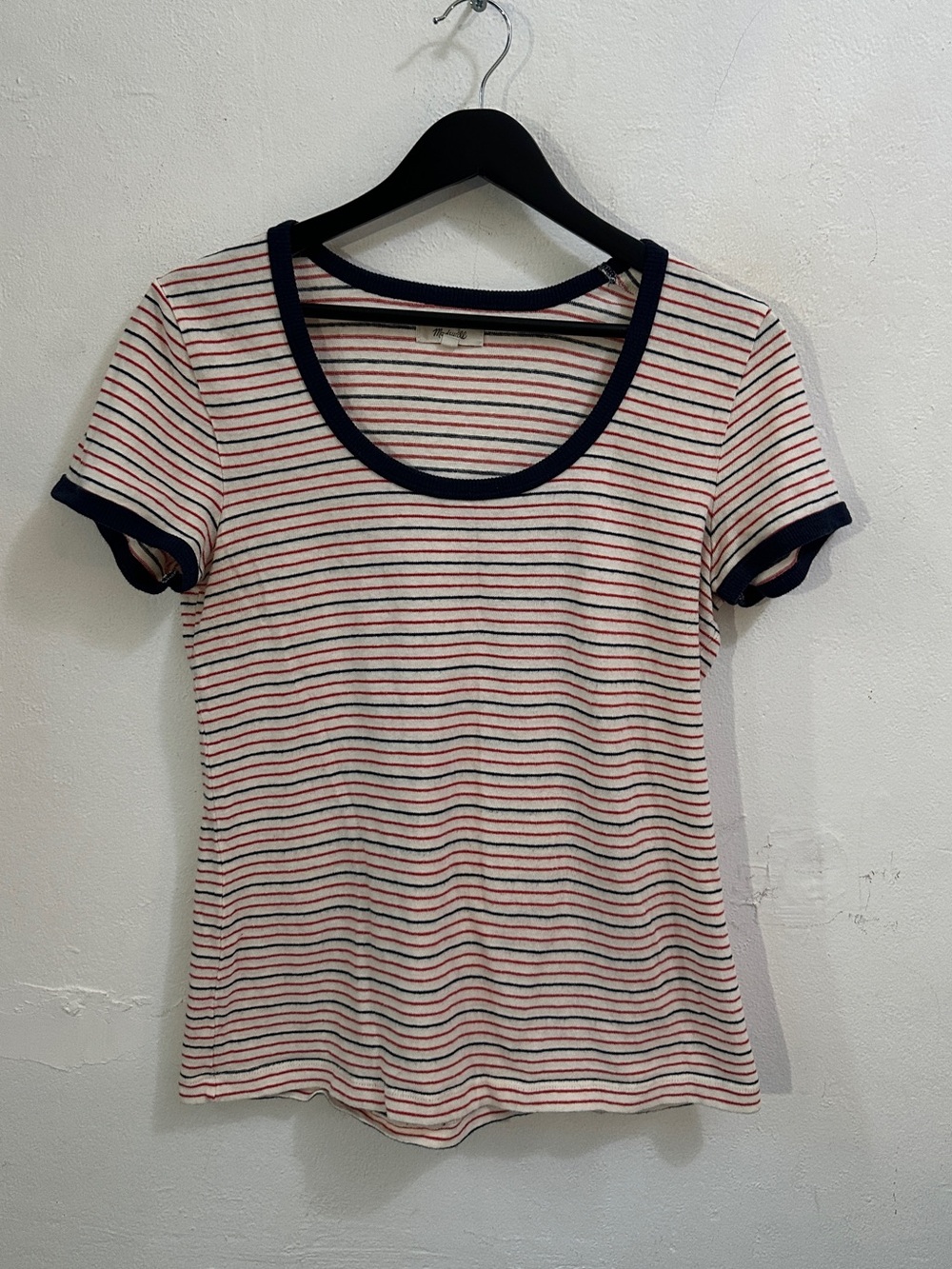 Madewell Striped Ringer T-Shirt Women’s Medium White Red Blue 100% Cotton